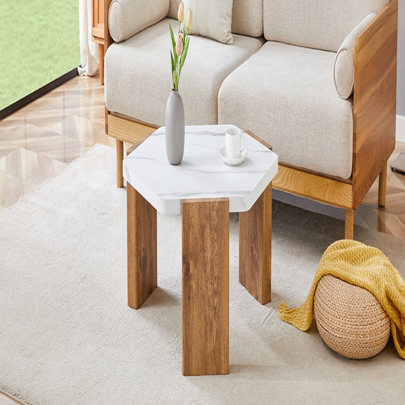 Table basse de 31 pouces de style moderne hexagonale avec surface en marbre blanc