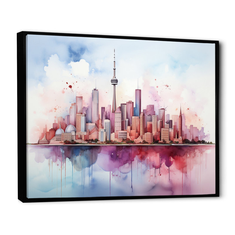 " Minimalist Toronto Skyline ", 30" H x 40" W x 1.5" D, Black Floater Framed