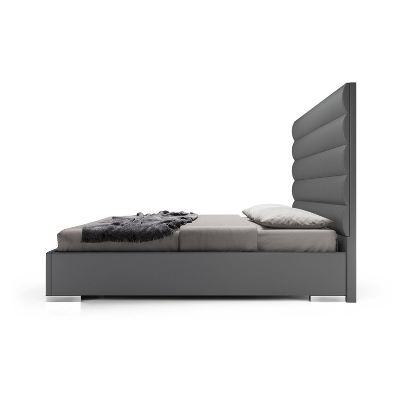 Prince Upholstered Platform Bed, California King, Granite Eco Leather