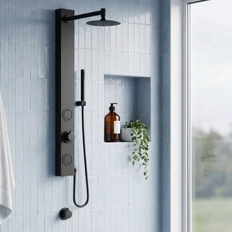 Gardenia 39" H X 4" W 2-Jet Shower System with Hand Wand - Requires existing shower head connection, Matte Black