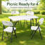 Table pliante 4 pi avec 4 chaises pliantes blanches - Table pliante robuste en plastique à hauteur réglable