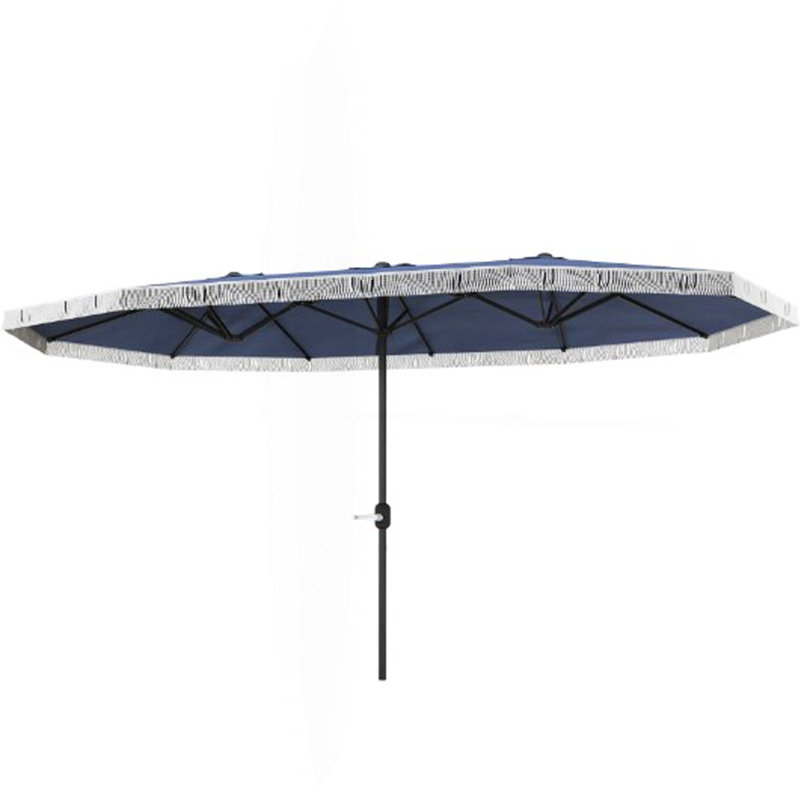 Parasol d'extérieur spacieux, très grand, rectangulaire, avec frange et manivelle, Bleu très foncé