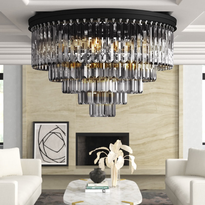 Yazmin Crystal Flush Mount, Grey, Matte Black