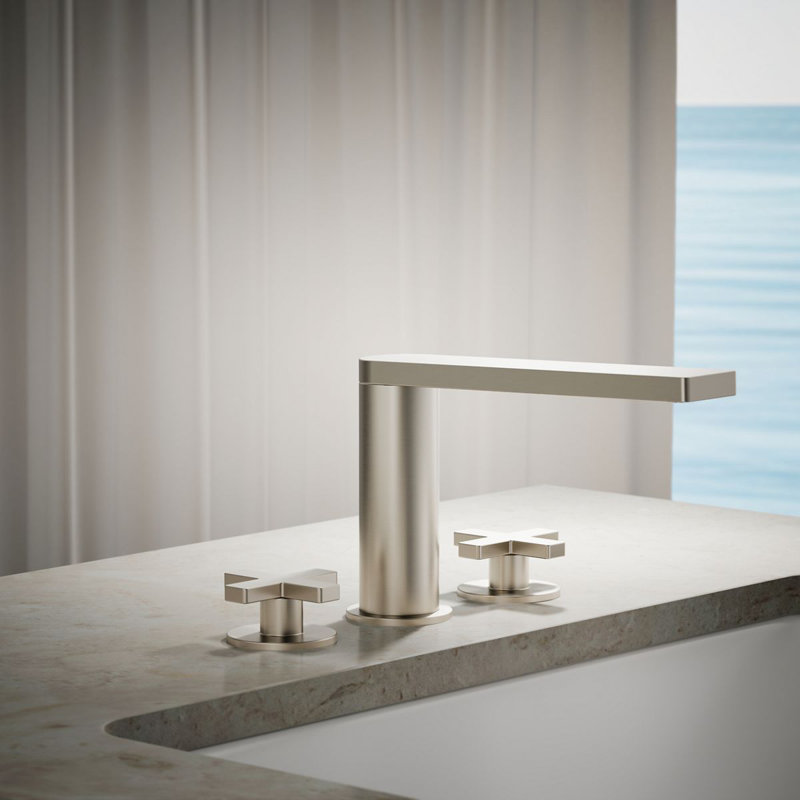 Composed Deck-Mount Bath Faucet With Cross Handles, Vibrant Brushed Nickel