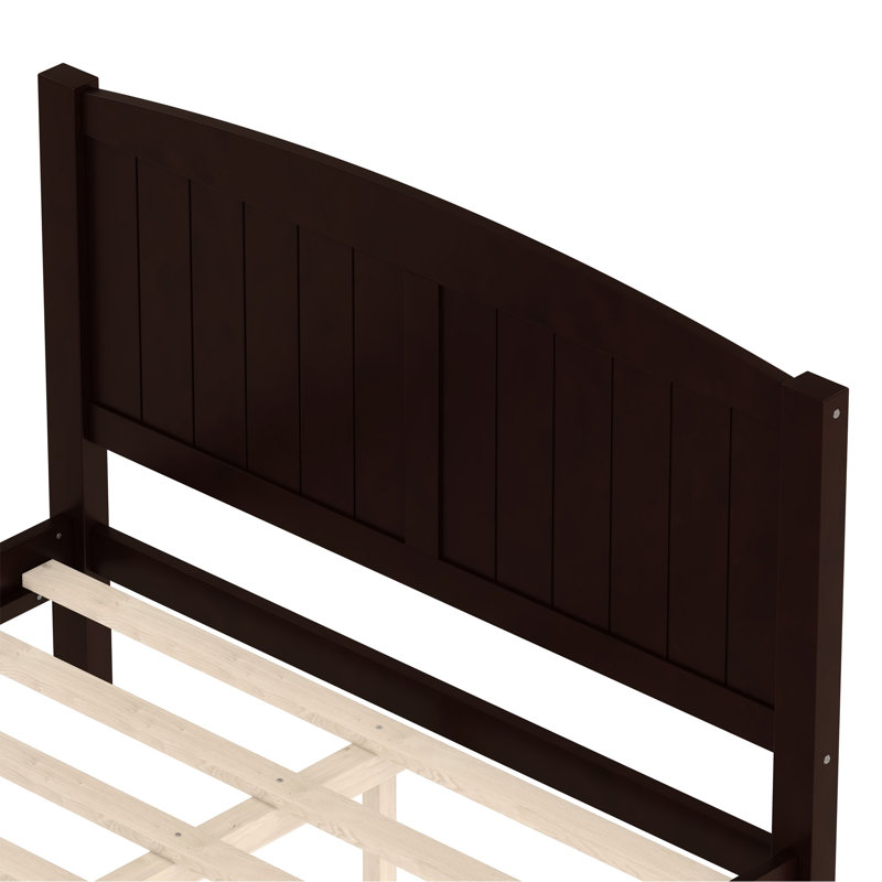 Lit plateforme double, lit plateforme en bois massif avec lattes de soutien et structure solide, aucun sommier nécessaire, espresso
