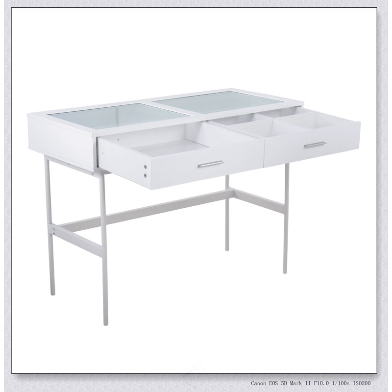 Console contemporaine en bois acier et plateau en verre, Blanc