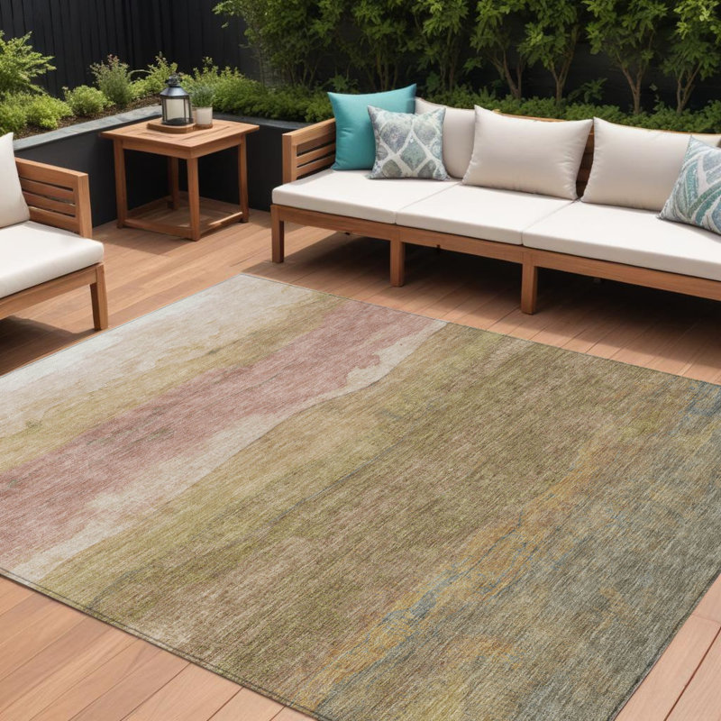 Tapis intérieur lavable abstrait brun clair 9 pi x 12 pi