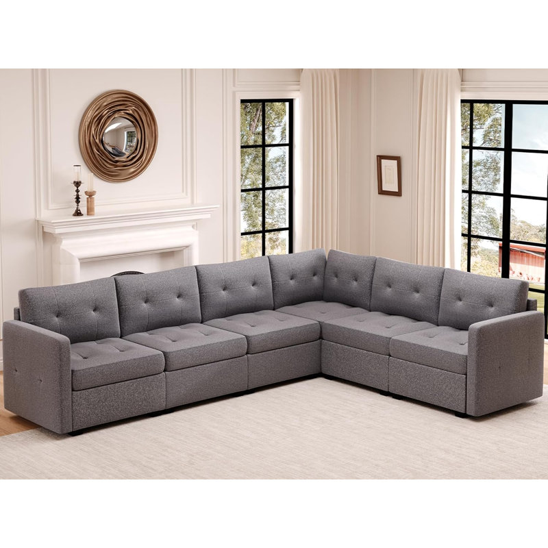Canapé modulaire rembourré 6 pièces Jamiley, Gris