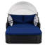 Lit de bronzage d'extérieur 79,9 "avec auvent réglable, double méridienne, lit de repos en rotin PE, osier noir et coussin bleu