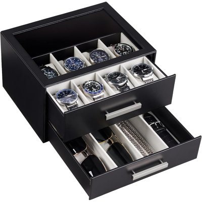 Étui à montres pour homme à 8 emplacements, porte-lunettes de soleil à tiroir coulissant à 2 niveaux