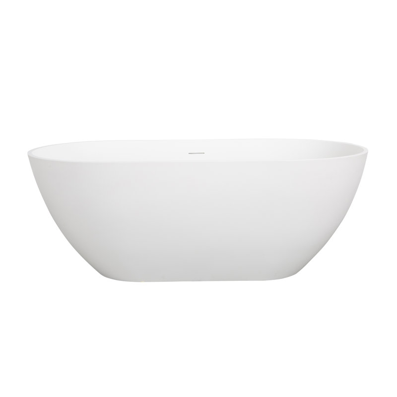 Baignoire autoportante de 63 pouces à surface solide, baignoire de luxe en résine de pierre avec trop-plein et bonde escamotable, blanc mat, baignoire autoportante contemporaine