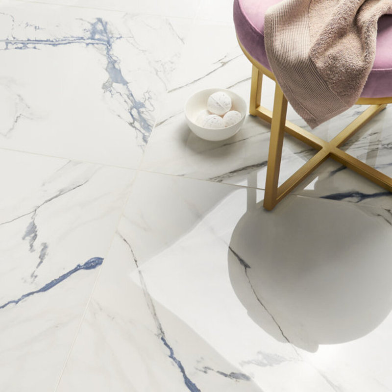 Calacatta Azur 24X24 Matte Porcelain Tile, Blue/White