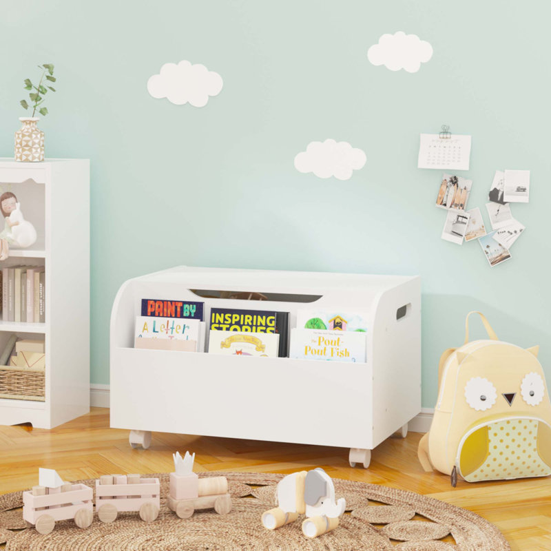 Boîte à jouets en bois avec 4 roues universelles