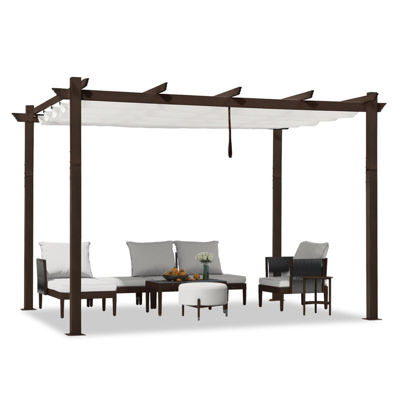 Pergola en aluminium mauve avec auvent, Blanc, H 96 po x l 144 po x P 118 po