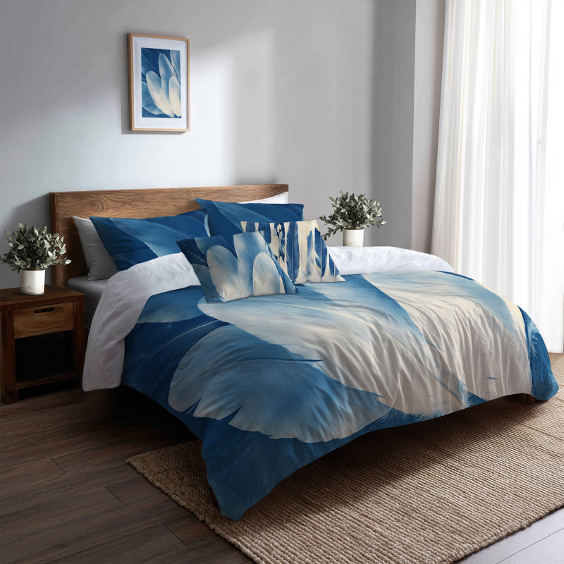 Ensemble de literie 5 pièces Feathers in Prussian Blue - Housse de couette et coussin décoratif