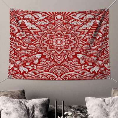 Tapisserie murale rouge complexe - Mandala