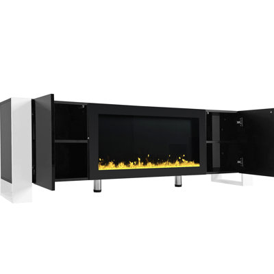 Tv Stand With 34.2" Electronic Fireplace - Black , Simple Shape, Storage For Entertainment Related Items Fireplace, Appearance, Color, Safe In Your Home