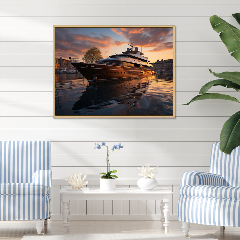 Port Port Elegance - Nautique et plage, reproduction d'art sur toile, H 24 po x l 32 po, Cadre naturel flottant