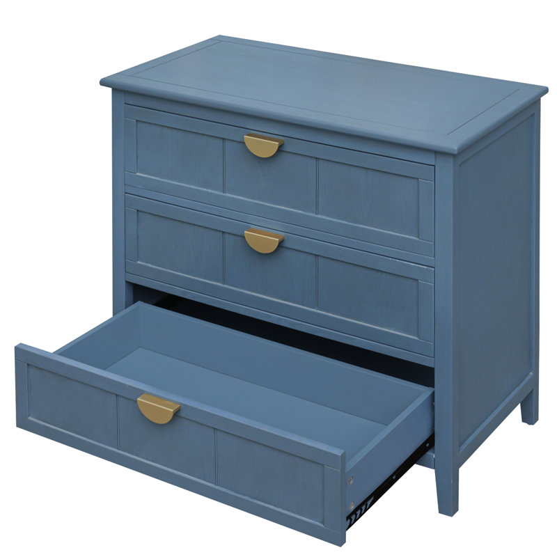 Armoire 3 tiroirs, mobilier américain, convenant à la chambre à coucher, au salon et au bureau, Bleu