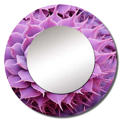 Cactus Mauve Majesty - Cactus Large Wall Mirror, Traditional Round Decorative Mirror, Printed Metal Art