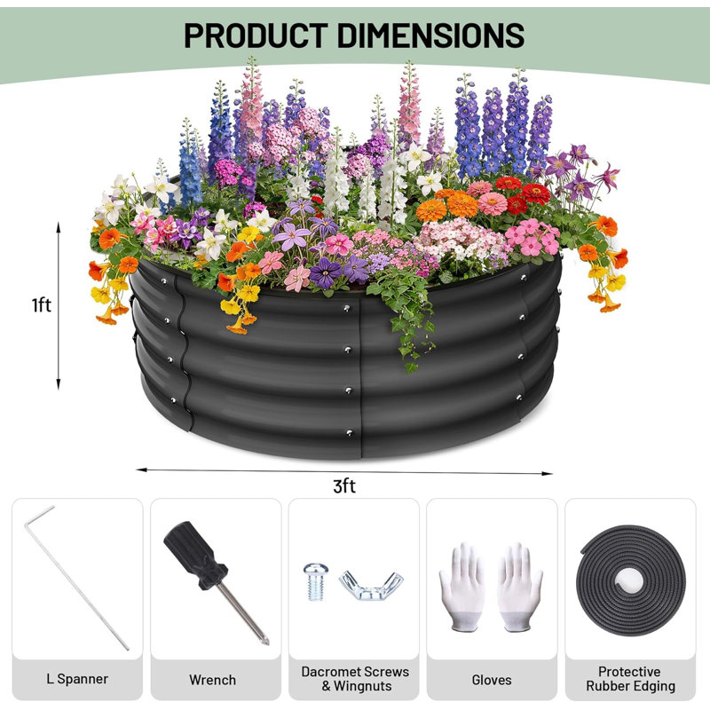 Metal Planter, 30cm H x 90cm W x 90cm D, Grey
