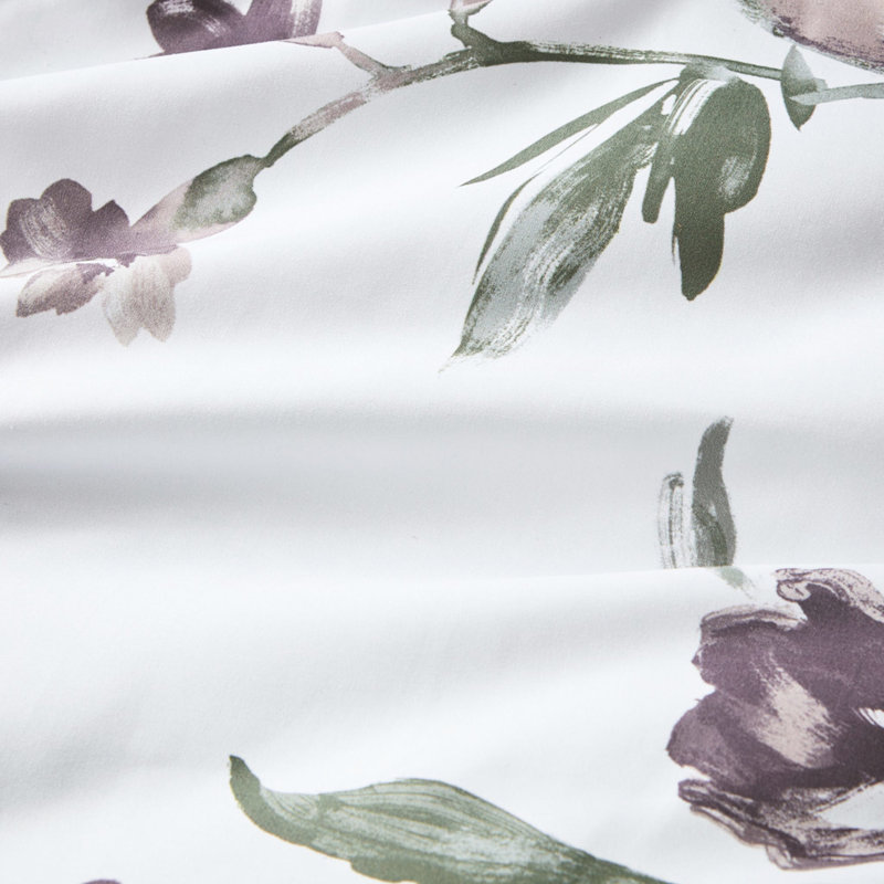 Grand édredon floral avec draps 100% mauve, taupe, Édredon grand + 5 taies d'oreiller standard