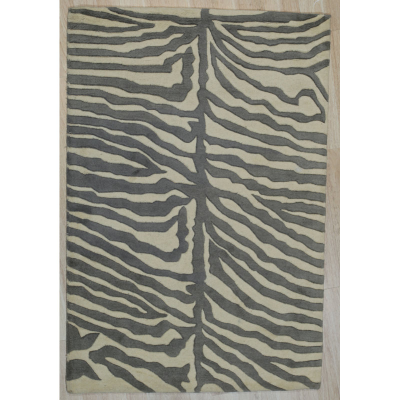 Tapis gris en laine touffeté à la main Sleek Graceful, Rectangle 4 pi x 6 pi
