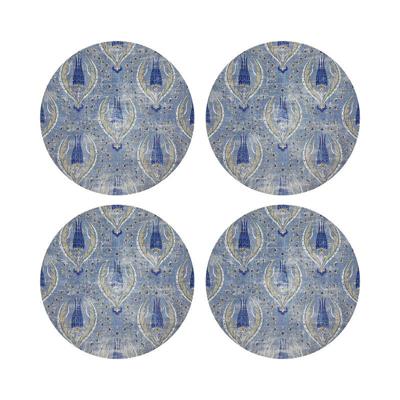 Jewel White Vegan Leather Round Coasters, Classic