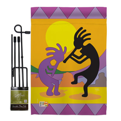 Kokopelli primitif en polyester de 2 côtés 19 po x 13 po ensemble de drapeau