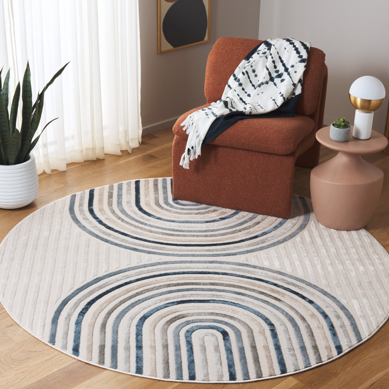 Eustachio 100 Performance Striped Rug, Round 6'3"