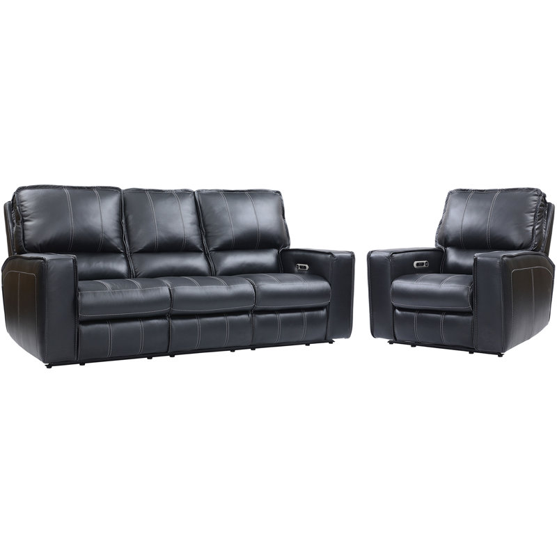 Ensemble de salon inclinable en cuir véritable 3 pièces Lloyd, 2 Pieces: Sofa, Recliner, Selle Verona