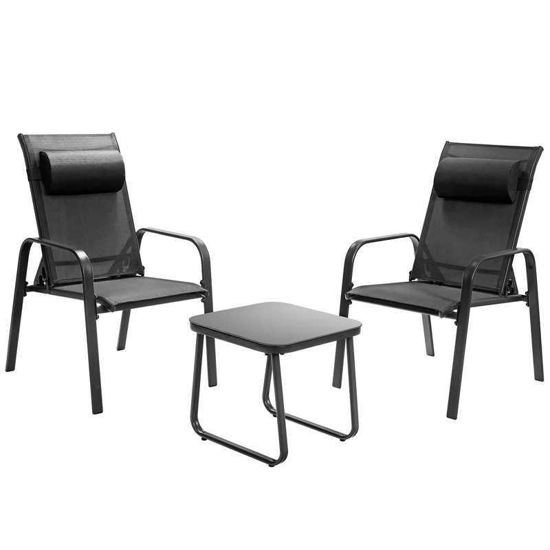 Godoy 2 - Person Patio Dining Set with Square Table , Cushions Included, Black, Black