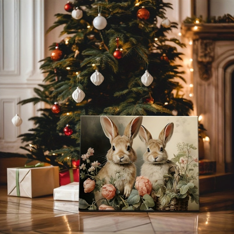 Reproduction sur toile fantaisiste d'un lapin brun et d'une pivoine - Urban Studio, 32*24 pouces (80*60*2 cm)