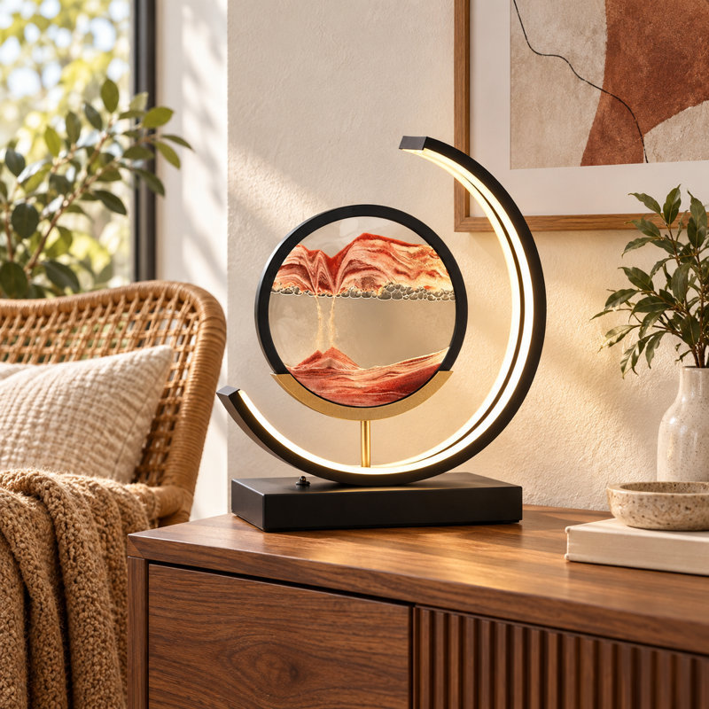 Lampe de table moderne à intensité variable, effet sable, avec disque en verre réversible, 3 températures de couleur et télécommande