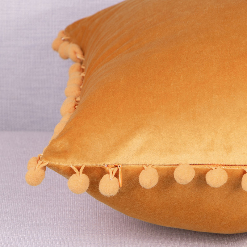 Housse de coussin Silky Velvet Series Pom-poms, Orange, Housse de coussin, Rectangle H 12 po x l 20 po