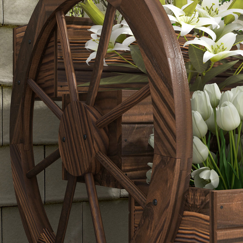 Wooden Wagon Planter Box, Decorative 3-Tier Raised Garden Bed, Dark Brown