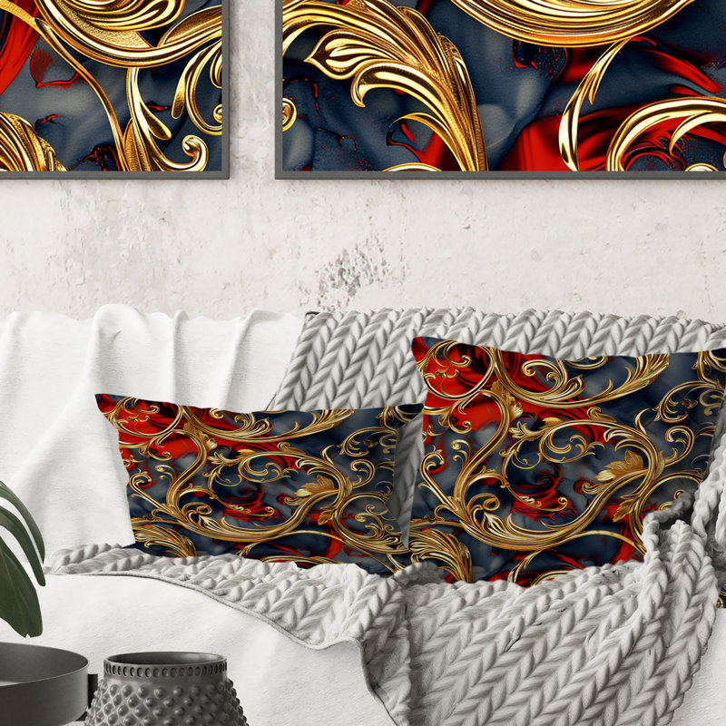 Gold Delicate Glam Waves V - Glam Throw Pillow, 16"H x 16"W