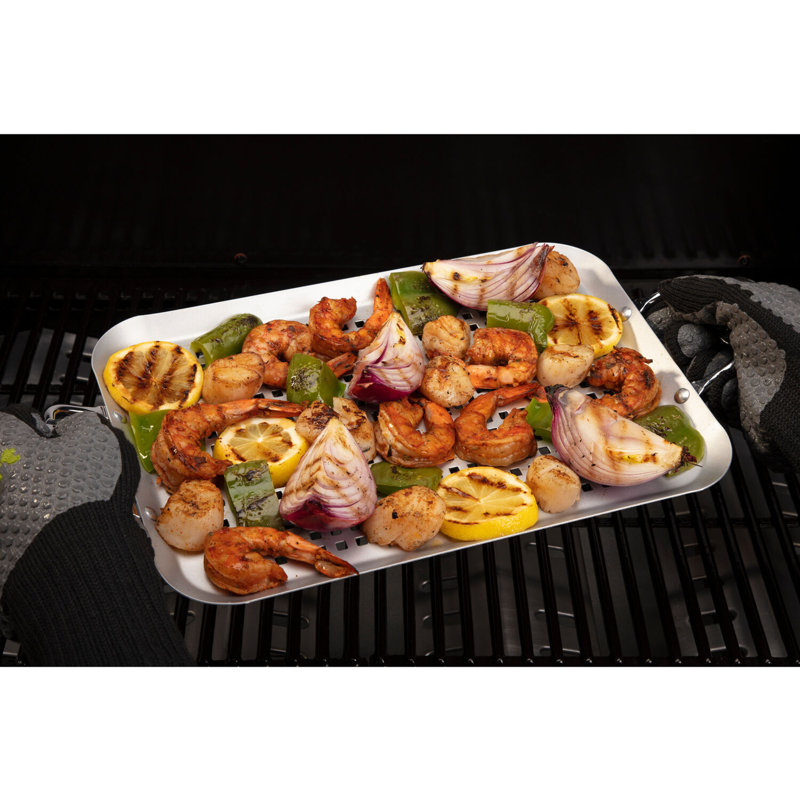 14.5" x 10" Non-Stick Perforated Grill Topper with Handles