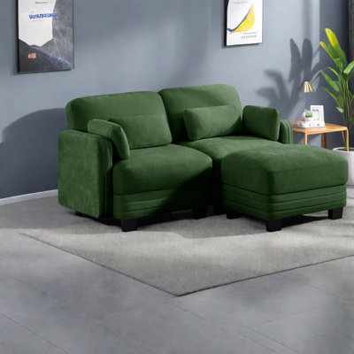 Canapés d'angle à compression, causeuse modulaire deux places en chenille verte, canapé moderne