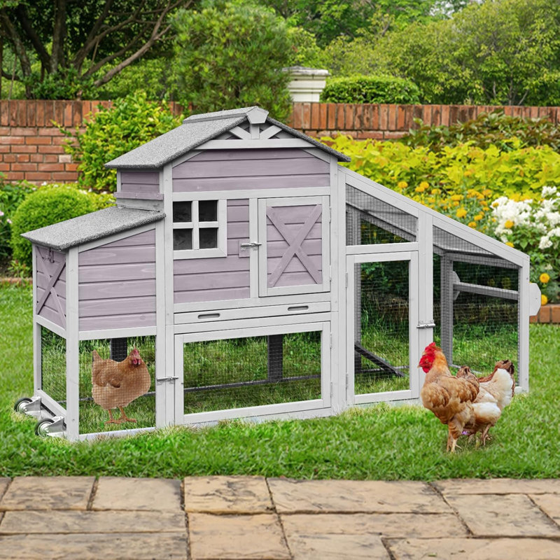 Poulailler et poulailler avec cage de nidification et cage à volaille pour l'extérieur 73,4 po avec roue pour 2 à 4 poulets
