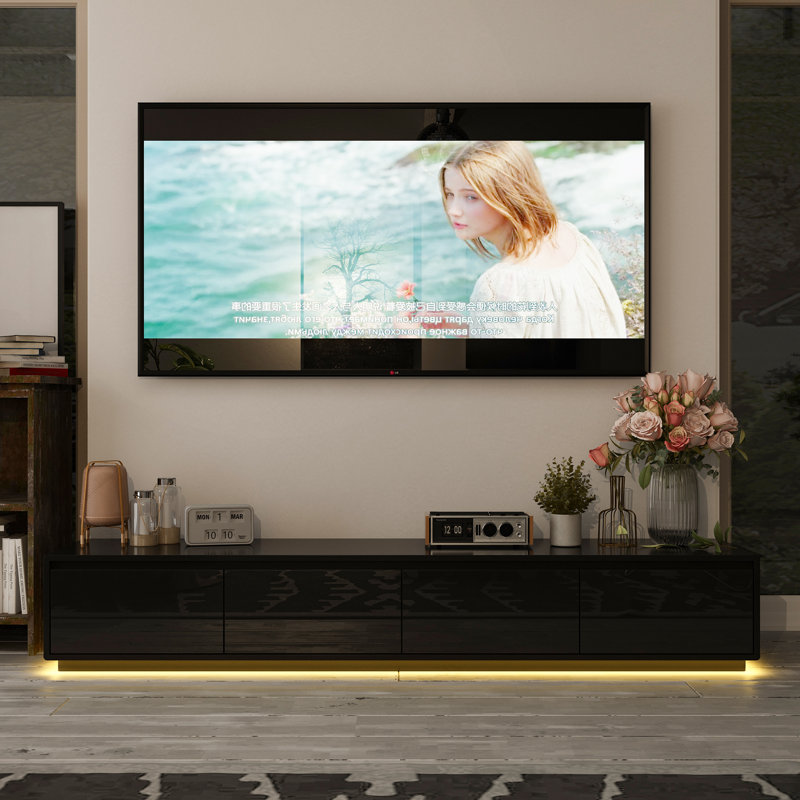 Meuble télé 4 tiroirs avec lumières réglables, Noir