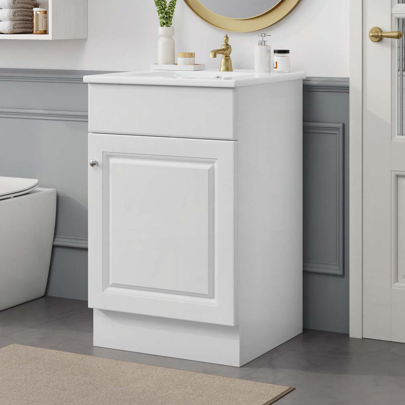 20" Bathroom Vanity with Ceramic Sink,Adjustable Shelf, White