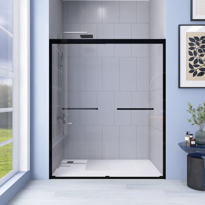 60" W x 72" H Framed Reversible Sliding Shower Door, 6mm SGCC Tempered Glass, Explosion-Proof Clear Glass with Aluminum Frame & Stainless Steel Rollers