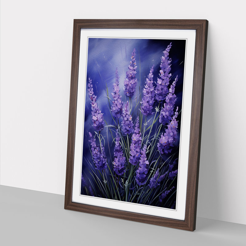 Lavender Flower Realism - Single Picture Frame Print on Wood, Walnut Framed, 34cm H x 25cm W x 2cm D