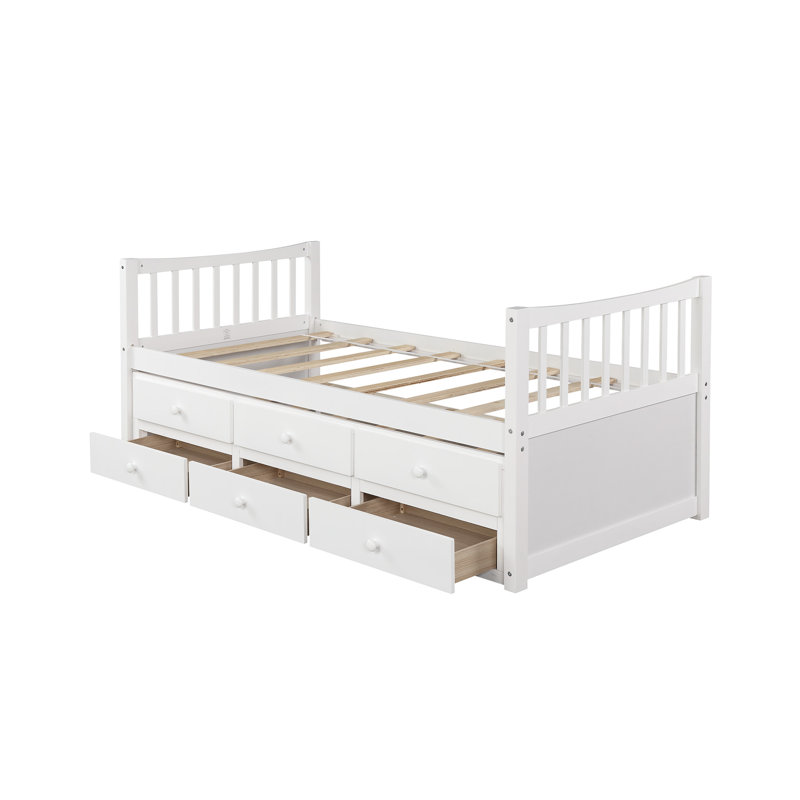 Clayhatchee 3 Drawers Bed with Trundle by Harriet Bee, White, Full