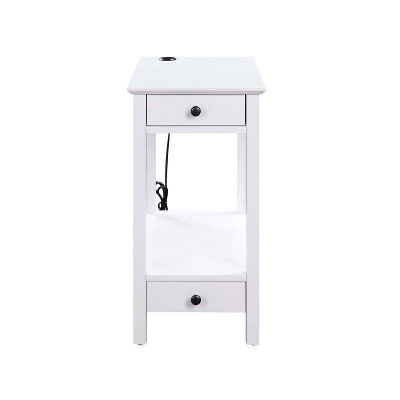 Table d'appoint rectangulaire en bois Anjie - 2 tiroirs et 1 compartiment ouvert