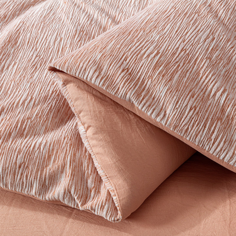 Soft Plush Jacquard Velvet Comforter Set, Full / Double Comforter + 2 Standard Shams, Orange