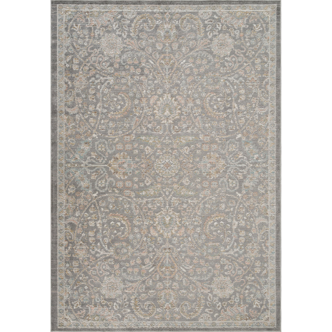 Washable Living Room Traditional Area Rug – Soft Polypropylene Weaving, Low Pile, Non Slip Cotton Backing for Elegant Indoor Spaces, Grey