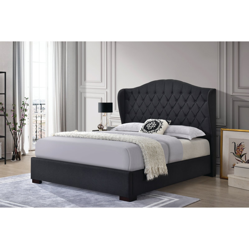 Lit plateforme en tissu d'ameublement, Gris foncé, Double