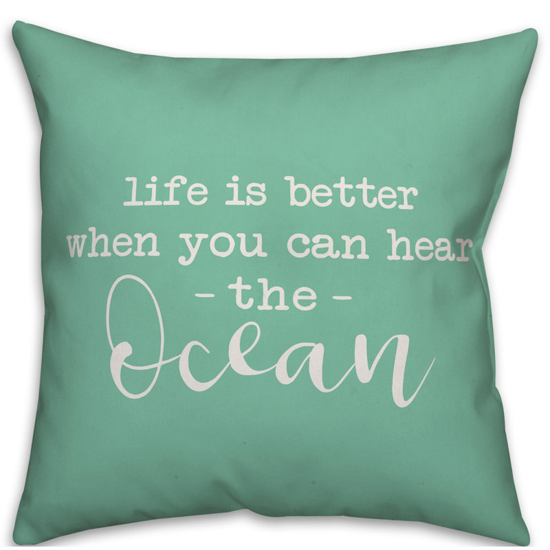 Textual Outdoor Throw Pillow, 16" H x 16" W, Mint Green